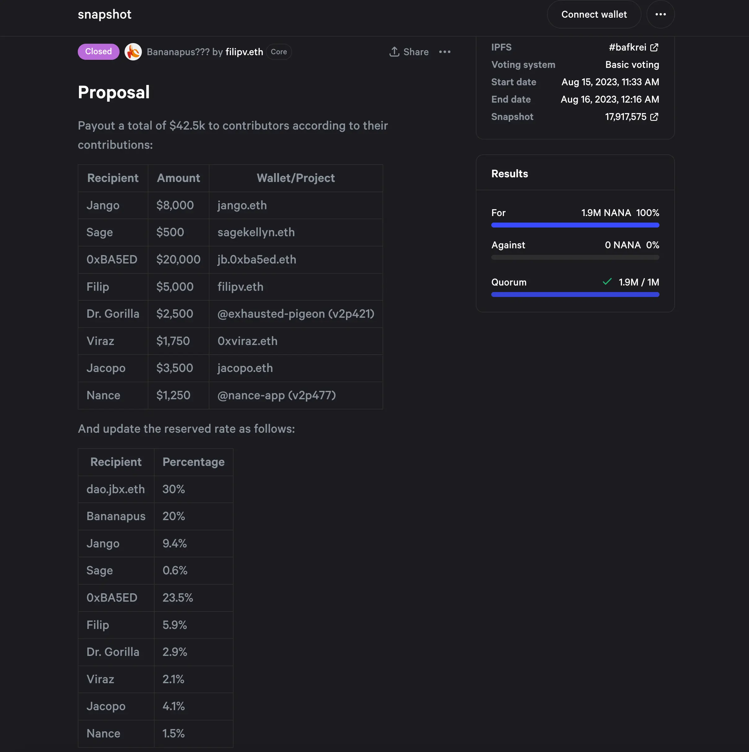 Bananapus's first governance proposal